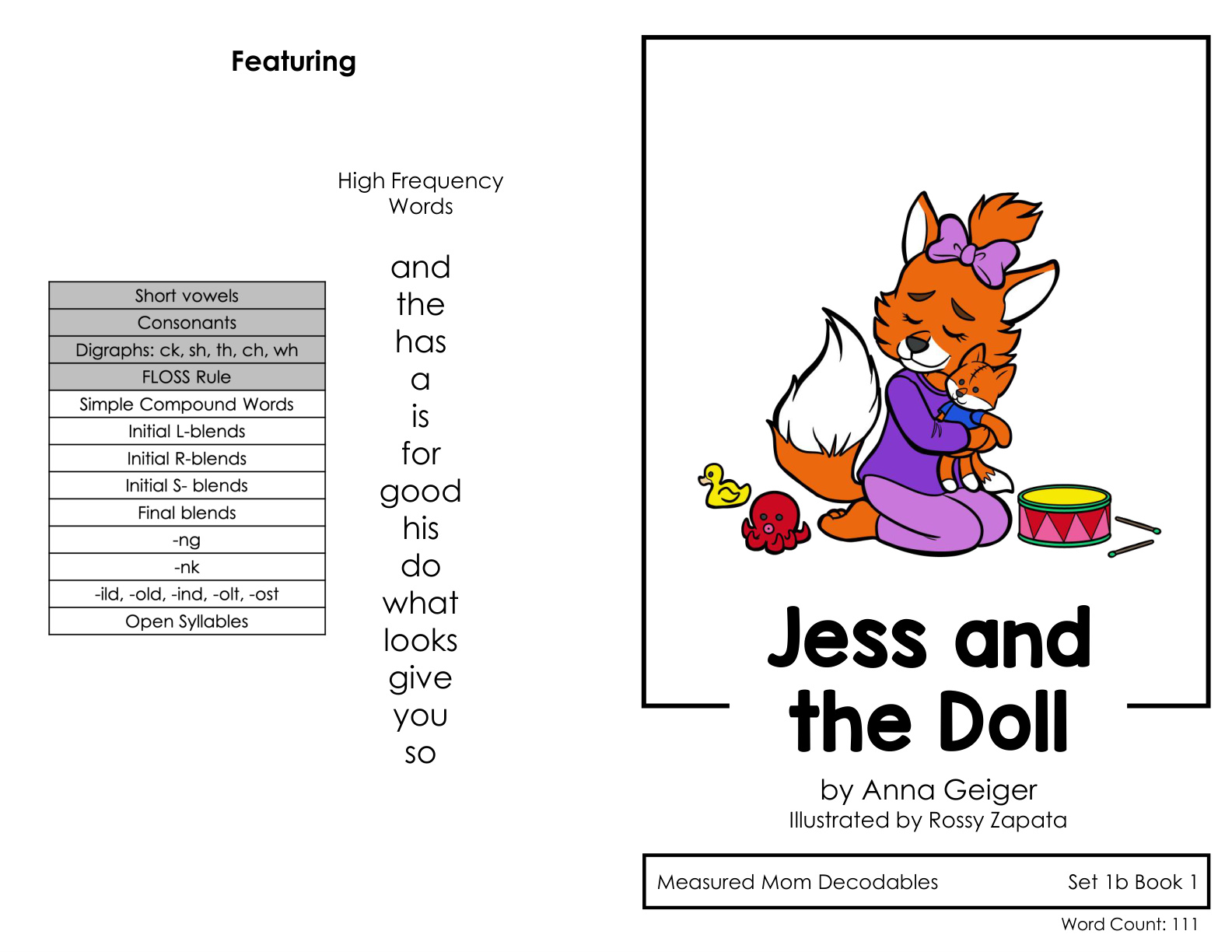 Decodable Set 1b - Book 1 - Jess and the Doll